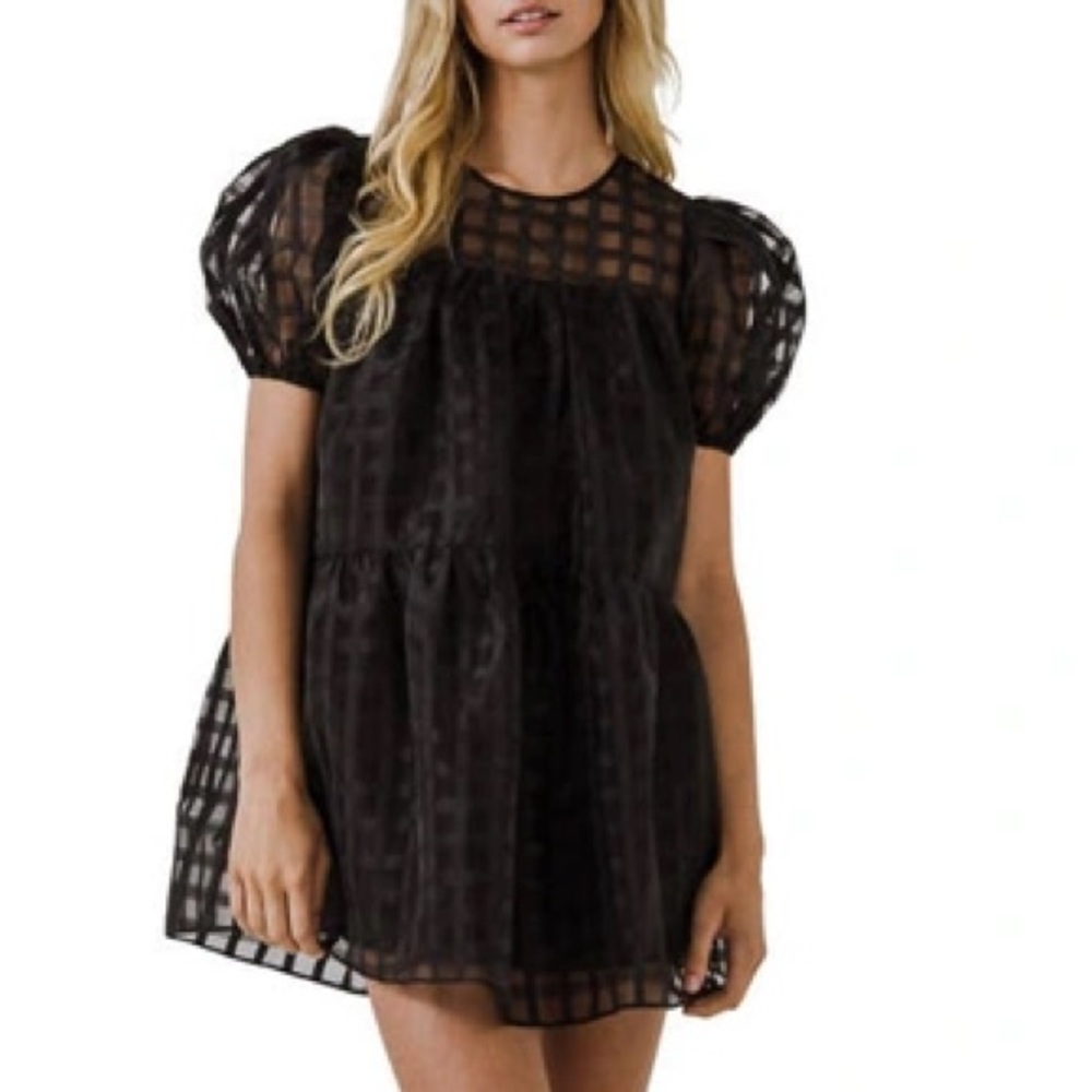 &Merci, Adorable,Completely Lined Black Eyelet Puff Sleeve Cotton Dress,Size S